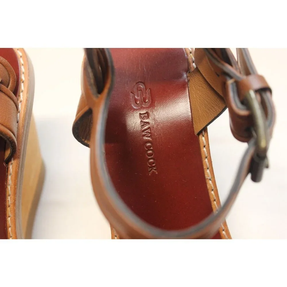 Bawcock wood leather adjustable buckle cross strap wedge sandals‎ 37
